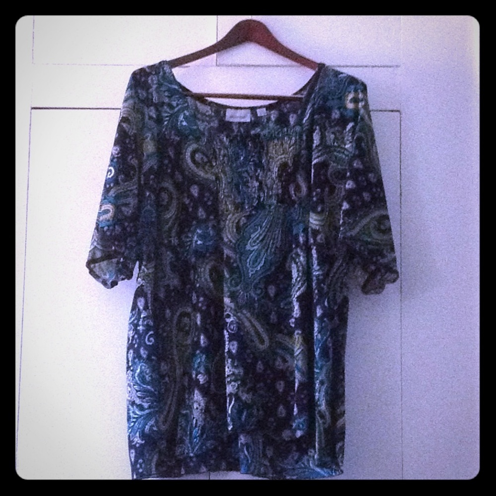 Blue and green paisley shirt